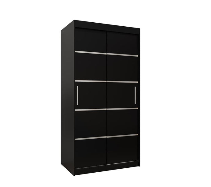 Verona 01 Sliding Door Wardrobe 100cm Arte-N VER 01 100 CZCZ 
Dimensions: W100cm x H200cm x D62cm
Colour:

Black
Oak Artisan
Oak Sonoma
White

Two Sliding Doors
Five Shelves
Two Hanging Rails
Silver Plastic Handles
Edges PVC Finished
Optional Drawers Available [Purchased Separately]
Optional Silver Decorative Strips [Self-Mounting Required]
Made from 16mm high-quality laminated board
Assembly Required
Weight: 100kg
See 