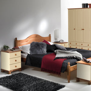 Copenhagen Single Dressing Table in Cream/Pine in Cream MDF/Pine Furniture To Go 1010702 5706036681347 In attractive Cream MDF/Pine, this can be used as a stylish dressing table or as a desk. It would be perfect for the single bedroom or home office. The 4 drawers offer plenty of storage space with room on top for a mirror and photos, or as a desk gives plenty of workspace. Gliding runners with cam lok drawer fronts, crafted from Creme MDF/Pine and finished with a smooth lacquer makes this a durable and att