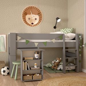 Steens for Kids Mid Sleeper Grey Furniture To Go 1012906130072 5707252067731 Step into the world of "Steens for Kids," where dreams come to life! Our captivating range of children's beds offers exciting options to enhance bedtime. From Single beds to High sleepers, Bunk beds, and Midsleepers, each meticulously crafted from solid MDF for safety and durability. Add a touch of magic with optional accessories like under bed tents, over bed tunnels, and side pockets, sparking imagination and creating cozy hideaw
