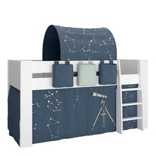 Load image into Gallery viewer, Steens for Kids Mid Sleeper in Whitewash Grey Brown Lacquered, Includes - Universe Tent + Tunnel + 2 Pockets in Blue + 1 Pocket in Green in White with Universe Accessories Furniture To Go 1012906130269-49 5060933422510 Step into the world of &quot;Steens for Kids,&quot; where dreams come to life! Our captivating range of children&#39;s beds offers exciting options to enhance bedtime. From Single beds to High sleepers, Bunk beds, and Midsleepers, each meticulously crafted from solid MDF for safety and durability. Add a to