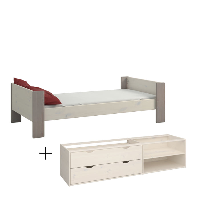 Steens for Kids Single Bed, Includes - Under Bed Drawer Section 2 Drawers in Whitewash Grey Brown Lacquered in White & Pine Furniture To Go 1012906490269-07 5060933422633 Step into the world of 