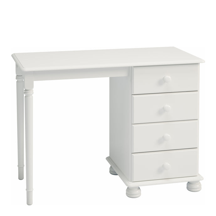 Richmond Dressing Table Off White Furniture To Go 1013023750050 5706036664289 In attractive white MDF, this can be used as a stylish dressing table or as a desk. It would be perfect for the single bedroom or home office. The 4 drawers offer plenty of storage space with room on top for a mirror and photos, or as a desk gives plenty of workspace. Gliding runners with cam lok drawer fronts, crafted from white MDF and finished with a smooth lacquer makes this a durable and attractive choice for any bedroom. Com