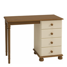 Load image into Gallery viewer, Richmond Dressing Table Cream &amp; Pine Furniture To Go 1013023750246 5706036681347 In attractive Cream MDF/Pine, this can be used as a stylish dressing table or as a desk. It would be perfect for the single bedroom or home office. The 4 drawers offer plenty of storage space with room on top for a mirror and photos, or as a desk gives plenty of workspace. Gliding runners with cam lok drawer fronts, crafted from Creme MDF/Pine and finished with a smooth lacquer makes this a durable and attractive choice for any
