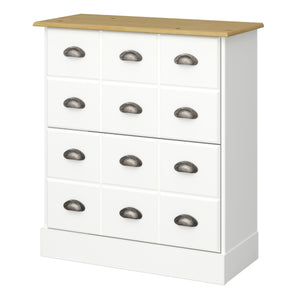 Nola Shoe Cabinet White & Pine Furniture To Go 1013403880250 5707252086206 The Nola collection consists of shelving units, chest of drawers and desks. Stained MDF with a top in solid wood. The unusual stainless steel cup handles give this collection a real country feel. Pack your shoes away in style with this cleverly designed shoe cabinet. Available in two colourways. Dimensions: 840mm x 700mm x 300mm (Height x Width x Depth) 
 Stainless steel cup handles 
 A Space Efficient Design 
 MDF & Solid Pine 
 Eas