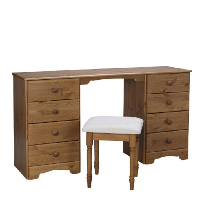 Nordic Dressing Table 4+4 Drawers + chair, Cherry in Pine Furniture To Go 1013441760022 5707252047405 Introducing our Nordic Furniture Range, thoughtfully designed with premium pine and adorned with wooden handles. Embrace the charm of traditional aesthetics blended seamlessly with modern convenience, thanks to the metal runners. Elevate your living space with this exquisite collection, crafted from responsibly sourced wood. Discover the essence of timeless elegance with our Nordic Furniture Range. Dimensio