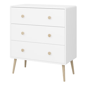 Gaia 3 Drawer Chest in Pure White Furniture To Go 1013600110058 5707252084455 Introducing the Gaia 3 Drawer Bedroom Chest in Pure White: A harmonious fusion of style and practicality. The soft shapes prioritise safety, adding a warm touch to your bedroom. With a simplistic and modern design, crafted with oak and MDF wood, this chest is not only durable but also effortlessly complements neutral decor, promoting a contemporary theme. The addition of sturdy oak legs further enhances its elegant charm. Upgrade 