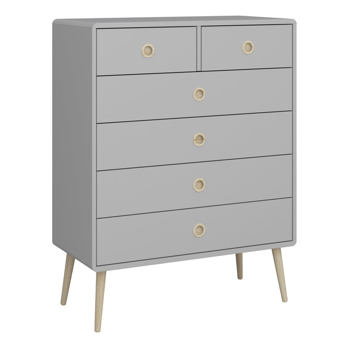 Softline 2 + 4 Chest Grey Furniture To Go 1013600130074 5707252080426 Finished in grey with pine stained handles and tapered legs, the Softline 2+4 chest brings mid-century style to any home. The clean, streamlined appeal of this chest suits almost any decor, and will look great whether you opt for it as a standalone piece, or choose other items from the range to complete the look. Dimensions: 1052mm x 813mm x 396mm (Height x Width x Depth) 
 Pine stained handles 
 Elegant Design 
 Tapered Legs 
 Easy self 
