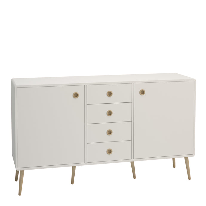 Softline Sideboard 2 Doors + 4 Drawers, White 050 in White Furniture To Go 1013600300050 5707252056353 Introducing the Softline Furniture Range - a flawless fusion of retro charm and modern functionality, designed to make a stylish statement in any bedroom. With ample storage for small bedroom items, the meticulous retro-inspired design exudes elegance, elevating the overall aesthetic of your living space. Experience the epitome of modern luxury with the Softline Retro range, transforming your bedroom into 