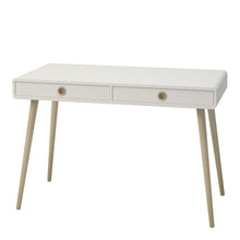 Load image into Gallery viewer, Softline Standard Desk Off White Furniture To Go 1013600770050 5707252054458 Finished in white with pine stained handles and tapered legs, the Softline desk brings mid-century style to any home. The clean, streamlined appeal of this unit suits almost any decor, and will look great whether you opt for it as a standalone piece, or choose other items from the range to complete the look. Dimensions: 759mm x 1141mm x 570mm (Height x Width x Depth) 
 Pine stained handles 
 Elegant Design 
 Tapered Legs 
 Easy sel