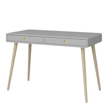 Load image into Gallery viewer, Softline Standard Desk Grey Furniture To Go 1013600770074 5707252080440 Finished in grey with pine stained handles and tapered legs, the Softline desk brings mid-century style to any home. The clean, streamlined appeal of this unit suits almost any decor, and will look great whether you opt for it as a standalone piece, or choose other items from the range to complete the look. Dimensions: 759mm x 1141mm x 570mm (Height x Width x Depth) 
 Pine stained handles 
 Elegant Design 
 Tapered Legs 
 Easy self asse