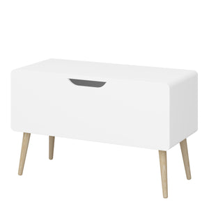 Gaia Toy Box in Pure White Furniture To Go 1013603800058 5707252083199 Introducing the Gaia Toy Box in Pure White: A stylish and secure way to elevate their space. The soft shapes ensure safety while the modern design with oak legs exudes a playful and functional charm. Crafted with durable oak and MDF wood, it adds an elegant touch, and the pure white colour effortlessly complements any children's room decor. Upgrade their space with the Gaia Toy Box, a versatile piece that provides a chic storage solution