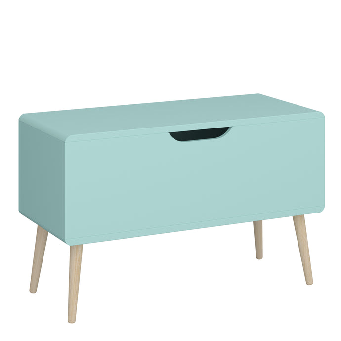 Gaia Toy Box in Cool Mint Furniture To Go 1013603800062 5707252084523 Introducing the Gaia Toy Box in Cool Mint: A stylish and secure way to elevate their space. The soft shapes ensure safety while the modern design with oak legs exudes a playful and functional charm. Crafted with durable oak and MDF wood, it adds an elegant touch, and the cool mint colour effortlessly complements any children's room decor. Upgrade their space with the Gaia Toy Box, a versatile piece that provides a chic storage solution fo