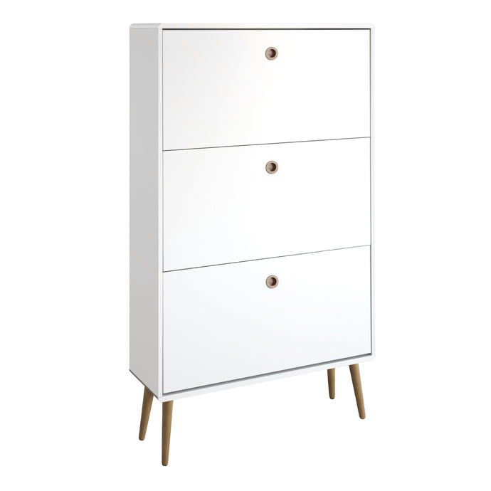 Softline Shoe Cabinet 3 Folding Doors, White 050 in White Furniture To Go 1013603880050 5707252050931 Introducing the Softline Furniture Range - a flawless fusion of retro charm and modern functionality, designed to make a stylish statement in any bedroom. With ample storage for small bedroom items, the meticulous retro-inspired design exudes elegance, elevating the overall aesthetic of your living space. Experience the epitome of modern luxury with the Softline Retro range, transforming your bedroom into a