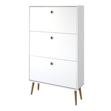 Load image into Gallery viewer, Softline Shoe Cabinet 3 Folding Doors, White 050 in White Furniture To Go 1013603880050 5707252050931 Introducing the Softline Furniture Range - a flawless fusion of retro charm and modern functionality, designed to make a stylish statement in any bedroom. With ample storage for small bedroom items, the meticulous retro-inspired design exudes elegance, elevating the overall aesthetic of your living space. Experience the epitome of modern luxury with the Softline Retro range, transforming your bedroom into a