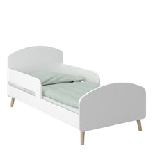 Load image into Gallery viewer, Gaia Toddler Bed 70x140 cm in Pure White Furniture To Go 1013606450058 5707252084530 Introducing the Gaia Toddler Bed in White: Where style meets comfort and safety. The bed&#39;s modern design features oak legs, adding a touch of natural beauty to your little one&#39;s room. Crafted with durable oak and MDF wood in a pristine white hue, it exudes elegance and versatility, effortlessly complementing any nursery decor. Moreover, with soft shapes ensuring safety by preventing dangerous edges, you can rest peacefully,
