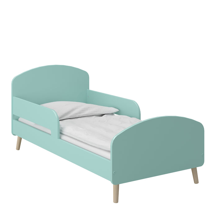 Gaia Toddler Bed 70x140 cm in Cool Mint Furniture To Go 1013606450062 5707252084547 Introducing the Gaia Toddler Bed: Where style meets comfort and safety. The bed's modern design features oak legs, adding a touch of natural beauty to your little one's room. Crafted with durable oak and MDF wood, it exudes elegance, while the cool mint color effortlessly complements neutral elements, promoting a contemporary theme. Moreover, with soft shapes ensuring safety by preventing dangerous edges, you can rest peacef