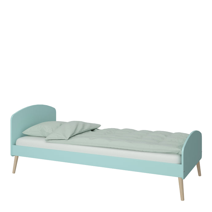 Gaia Bed 90x200 cm in Cool Mint Furniture To Go 1013606470062 5707252084622 Introducing the Gaia Single Bed: Where style meets comfort and safety. The bed's modern design showcases oak legs, adding a touch of natural beauty. Crafted with durable oak and MDF wood, it exudes elegance, while the cool mint colour effortlessly complements neutral elements, promoting a contemporary theme. Moreover, with soft shapes to prevent dangerous edges, you can rest peacefully knowing that your well-being is prioritised. Up