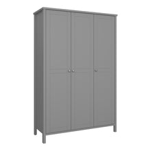 Load image into Gallery viewer, Tromso 3 Door Robe Grey Furniture To Go 1013741020072 5707252079963 A beautiful clean grey range with classic Scandinavian lines and stainless steel handles. Made with easy clean solid MDF. Featuring three doors, four shelves and one hanging rail, this piece is a sturdy and durable design for any home. Dimensions: 1950mm x 1290mm x 496mm (Height x Width x Depth) 
 Stainless steel handles 
 A Minimalistic Design 
 Adjustable Hinges 
 Easy self assembly 
 Made in Denmark 
 Assembly instructions:
 
 https://ww