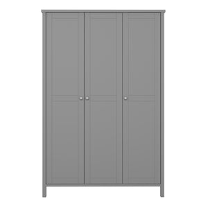 Tromso 3 Door Robe Grey Furniture To Go 1013741020072 5707252079963 A beautiful clean grey range with classic Scandinavian lines and stainless steel handles. Made with easy clean solid MDF. Featuring three doors, four shelves and one hanging rail, this piece is a sturdy and durable design for any home. Dimensions: 1950mm x 1290mm x 496mm (Height x Width x Depth) 
 Stainless steel handles 
 A Minimalistic Design 
 Adjustable Hinges 
 Easy self assembly 
 Made in Denmark 
 Assembly instructions:
 
 https://ww