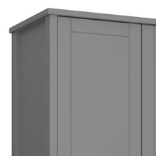 Load image into Gallery viewer, Tromso 3 Door Robe Grey Furniture To Go 1013741020072 5707252079963 A beautiful clean grey range with classic Scandinavian lines and stainless steel handles. Made with easy clean solid MDF. Featuring three doors, four shelves and one hanging rail, this piece is a sturdy and durable design for any home. Dimensions: 1950mm x 1290mm x 496mm (Height x Width x Depth) 
 Stainless steel handles 
 A Minimalistic Design 
 Adjustable Hinges 
 Easy self assembly 
 Made in Denmark 
 Assembly instructions:
 
 https://ww