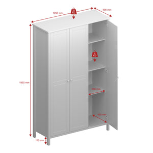 Tromso 3 Door Robe Grey Furniture To Go 1013741020072 5707252079963 A beautiful clean grey range with classic Scandinavian lines and stainless steel handles. Made with easy clean solid MDF. Featuring three doors, four shelves and one hanging rail, this piece is a sturdy and durable design for any home. Dimensions: 1950mm x 1290mm x 496mm (Height x Width x Depth) 
 Stainless steel handles 
 A Minimalistic Design 
 Adjustable Hinges 
 Easy self assembly 
 Made in Denmark 
 Assembly instructions:
 
 https://ww