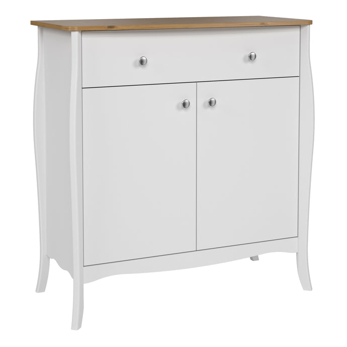 Baroque Sideboard 2 Doors + 1 Drawer, Pure White Iced Coffee Lacquer in White & Pine Furniture To Go 1013760270330 5713035082280 Introduce elegance to your living space with our Baroque sideboard, featuring 2 Doors and 1 drawer, inspired by the charming Provence style. This stunning piece showcases delicate detailing, a pristine white finish, and stainless steel handles that beautifully complement any room decor. With ample storage space behind the Doors and drawer, embrace the perfect blend of style and pr