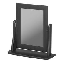 Load image into Gallery viewer, Baroque Mirror Black Furniture To Go 1013766780049 5707252056599 This Provence-inspired Baroque Mirror brings a touch of elegance to any bedroom. With a minimalist design and rich black finish, this piece works well with any style of room. The mirror is hinged so can be rotated to allow you to find the best angle. Choose other items from the Baroque range to complete the look. The mirror is best matched with the Baroque Dressing Table and Stool Dimensions: 494mm x 467mm x 167mm (Height x Width x Depth) 
 Hi