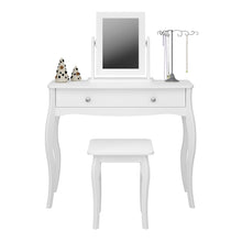 Load image into Gallery viewer, Baroque Mirror White Furniture To Go 1013766780058 5707252056605 This Provence-inspired Baroque Mirror brings a touch of elegance to any bedroom. With a minimalist design and crisp white finish, this piece works well with any style of room. The mirror is hinged so can be rotated to allow you to find the best angle. Choose other items from the Baroque range to complete the look. The mirror is best matched with the Baroque Dressing Table and Stool Dimensions: 494mm x 467mm x 167mm (Height x Width x Depth) 
 H