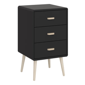 Mino Bedside Table 3 Drawers, Black Painted in Black Furniture To Go 1014090030070 5707252083618 Introducing Mino Bedroom Furniture Range - a perfect fusion of sophistication and modernity, making a fashionable statement in any bedroom. With ample space for small bedroom objects, the detailed design exudes elegance, elevating your living space's overall aesthetic. Experience the epitome of modern luxury with Mino, transforming your bedroom into a lavish sanctuary. Dimensions: 414mm x 730mm x 396mm (Height x