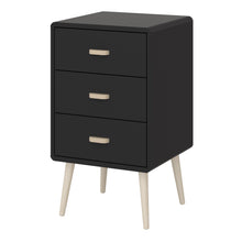 Load image into Gallery viewer, Mino Bedside Table 3 Drawers, Black Painted in Black Furniture To Go 1014090030070 5707252083618 Introducing Mino Bedroom Furniture Range - a perfect fusion of sophistication and modernity, making a fashionable statement in any bedroom. With ample space for small bedroom objects, the detailed design exudes elegance, elevating your living space&#39;s overall aesthetic. Experience the epitome of modern luxury with Mino, transforming your bedroom into a lavish sanctuary. Dimensions: 414mm x 730mm x 396mm (Height x