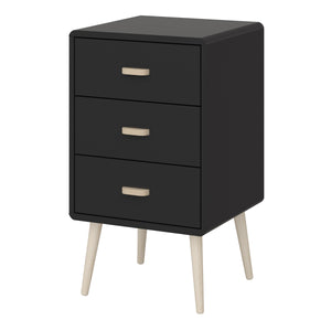 Mino Bedside Table 3 Drawers, Black Painted in Black Furniture To Go 1014090030070 5707252083618 Introducing Mino Bedroom Furniture Range - a perfect fusion of sophistication and modernity, making a fashionable statement in any bedroom. With ample space for small bedroom objects, the detailed design exudes elegance, elevating your living space's overall aesthetic. Experience the epitome of modern luxury with Mino, transforming your bedroom into a lavish sanctuary. Dimensions: 414mm x 730mm x 396mm (Height x