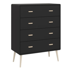 Mino Chest of Drawers 4 Drawers, Black Painted in Black Furniture To Go 1014090160070 5707252083656 Introducing Mino Bedroom Furniture Range - a perfect fusion of sophistication and modernity, making a fashionable statement in any bedroom. With ample space for small bedroom objects, the detailed design exudes elegance, elevating your living space's overall aesthetic. Experience the epitome of modern luxury with Mino, transforming your bedroom into a lavish sanctuary. Dimensions: 813mm x 1051mm x 396mm (Heig