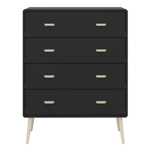 Mino Chest of Drawers 4 Drawers, Black Painted in Black Furniture To Go 1014090160070 5707252083656 Introducing Mino Bedroom Furniture Range - a perfect fusion of sophistication and modernity, making a fashionable statement in any bedroom. With ample space for small bedroom objects, the detailed design exudes elegance, elevating your living space's overall aesthetic. Experience the epitome of modern luxury with Mino, transforming your bedroom into a lavish sanctuary. Dimensions: 813mm x 1051mm x 396mm (Heig