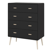 Load image into Gallery viewer, Mino Chest of Drawers 4 Drawers, Black Painted in Black Furniture To Go 1014090160070 5707252083656 Introducing Mino Bedroom Furniture Range - a perfect fusion of sophistication and modernity, making a fashionable statement in any bedroom. With ample space for small bedroom objects, the detailed design exudes elegance, elevating your living space&#39;s overall aesthetic. Experience the epitome of modern luxury with Mino, transforming your bedroom into a lavish sanctuary. Dimensions: 813mm x 1051mm x 396mm (Heig