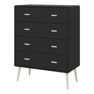 Mino Chest of Drawers 4 Drawers, Black Painted in Black Furniture To Go 1014090160070 5707252083656 Introducing Mino Bedroom Furniture Range - a perfect fusion of sophistication and modernity, making a fashionable statement in any bedroom. With ample space for small bedroom objects, the detailed design exudes elegance, elevating your living space's overall aesthetic. Experience the epitome of modern luxury with Mino, transforming your bedroom into a lavish sanctuary. Dimensions: 813mm x 1051mm x 396mm (Heig