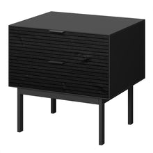 Load image into Gallery viewer, Soma Bedside Table 2 Drawers Granulated Black Brushed Black Furniture To Go 1014120020229 5707252085230 Introducing the Soma Range in Black: Elevate your home with contemporary sophistication. With its sleek black design, robust construction, and versatile style, Soma in Black is the ideal choice for any room. Upgrade your living spaces and embrace the perfect fusion of modern charm and functionality with the Soma Range in Black. Dimensions: 508mm x 543mm x 412mm (Height x Width x Depth) 
 Large storage sol
