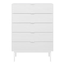 Load image into Gallery viewer, Soma 5 Drawers Chest Granulated pure White Brushed White Furniture To Go 1014120170230 5707252085360 Introducing the Soma Range in White: Elevate your home with contemporary sophistication. With its elegant white design, robust construction, and versatile style, Soma in White is the ideal choice for any room. Upgrade your living spaces and embrace the perfect fusion of modern charm and functionality with the Soma Range in White. Dimensions: 800mm x 1113mm x 412mm (Height x Width x Depth) 
 Large storage sol