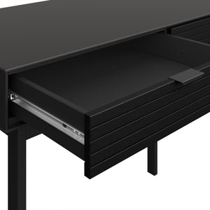 Soma Desk 2 Drawers Granulated Black Brushed Black Furniture To Go 1014120770229 5707252109264 Introducing the Soma Range in Black: Elevate your home with contemporary sophistication. With its sleek black design, robust construction, and versatile style, Soma in Black is the ideal choice for any room. Upgrade your living spaces and embrace the perfect fusion of modern charm and functionality with the Soma Range in Black. Dimensions: 1000mm x 791.5mm x 513mm (Height x Width x Depth) 
 Large storage solution 