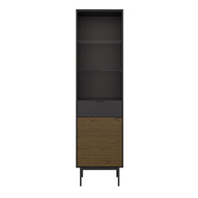 Load image into Gallery viewer, Soma Showcase 1 Door + 1 Drawer, Granulated Black Brushed espresso in Black &amp; Pine Furniture To Go 1014121340231 5707252086244 Unveiling Soma Range: Elevate your home with contemporary sophistication. With its captivating two-tone beauty, robust construction, and versatile design, Soma is the ideal choice for any room. Upgrade your living spaces and embrace the perfect fusion of modern charm and functionality with the Soma Range. Dimensions: 508mm x 1900mm x 395mm (Height x Width x Depth) 
 Large storage so