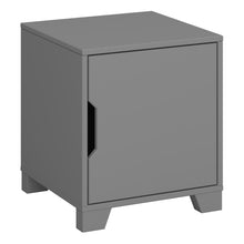 Load image into Gallery viewer, Loke Bedside Table 1 Door in Folkestone Grey Furniture To Go 1014160100072 5707252086312 Presenting the Loke Bedside Table: A modern and contemporary addition that adds charm and character to the bedroom. Crafted with durable MDF, it ensures strength and reliability. The trendy grey colour complements any fashionable decor. Whether for teenagers or children, it stands the test of time with its unique design. The easy-to-use handle provides convenient access to items inside. Designed on sturdy legs, it offer