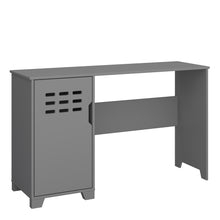Load image into Gallery viewer, Loke Desk 1 Door in Folkestone Grey Furniture To Go 1014160800072 5707252086350 Discover the Loke Desk in Pure White: A vibrant and contemporary MDF desk for your kids&#39; bedroom. Its unique design sets a certain vibe and theme, while providing ample space behind the Door for books and paperwork. Whether bought alone or with the set, the shelving inside allows for organized work and stationery. The easy-to-use handle adds a stylish touch to this standout white desk. With sturdy legs ensuring stability and a s