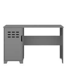 Load image into Gallery viewer, Loke Desk 1 Door in Folkestone Grey Furniture To Go 1014160800072 5707252086350 Discover the Loke Desk in Pure White: A vibrant and contemporary MDF desk for your kids&#39; bedroom. Its unique design sets a certain vibe and theme, while providing ample space behind the Door for books and paperwork. Whether bought alone or with the set, the shelving inside allows for organized work and stationery. The easy-to-use handle adds a stylish touch to this standout white desk. With sturdy legs ensuring stability and a s