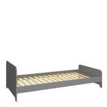 Load image into Gallery viewer, Loke Bed 90x200 cm in Folkestone Grey Furniture To Go 1014166490072 5707252086497 Discover the Loke Bed Grey: A stunning grey wooden bed for your kids&#39; bedroom. Crafted with durable MDF wood, it boasts a contemporary headboard design. The versatile grey colour complements any decor, suitable for boys&#39; or girls&#39; rooms. Whether bought alone or with the Loke bedroom furniture set, it guarantees exceptional quality. The slatted base supports and ventilates your children&#39;s mattresses. Elevated legs offer extra s