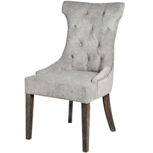 Load image into Gallery viewer, Silver High Wing Ring Backed Dining Chair in SILVER Hill Interiors 18333 5050140833391 Sumptuous and luxurious design Handcrafted Beautifully made and incredibly stylish White glove delivery Dimensions: 102cm x 57cm x 62cm Weight: 10.4kg Volume: 0.28CBM This is item is built with a Rubberwood Frame, Known for its dense grain and strength, it is perfect for this item. The Fabric is comprised of Nylon and Polyester. All upholstered items have passed UK fire safety regulations with cigarette and match test cer