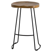 Load image into Gallery viewer, Franklin Hardwood Shaped Barstool in BROWN Hill Interiors 19924 5050140992494 Industrial styling Handcrafted Beautifully made and incredibly stylish Dimensions: 75cm x 40cm x 35cm Weight: 6.54kg Volume: 0.16CBM This is the Franklin Hardwood Shaped Barstool, it features a hardwood seat and complementing metal legs and frame. This bar stool design is hugely popular and would complement an extensive range of interiors including a kitchen, bar, restaurant or hotel. Featuring a shaped seat this barstool is a com