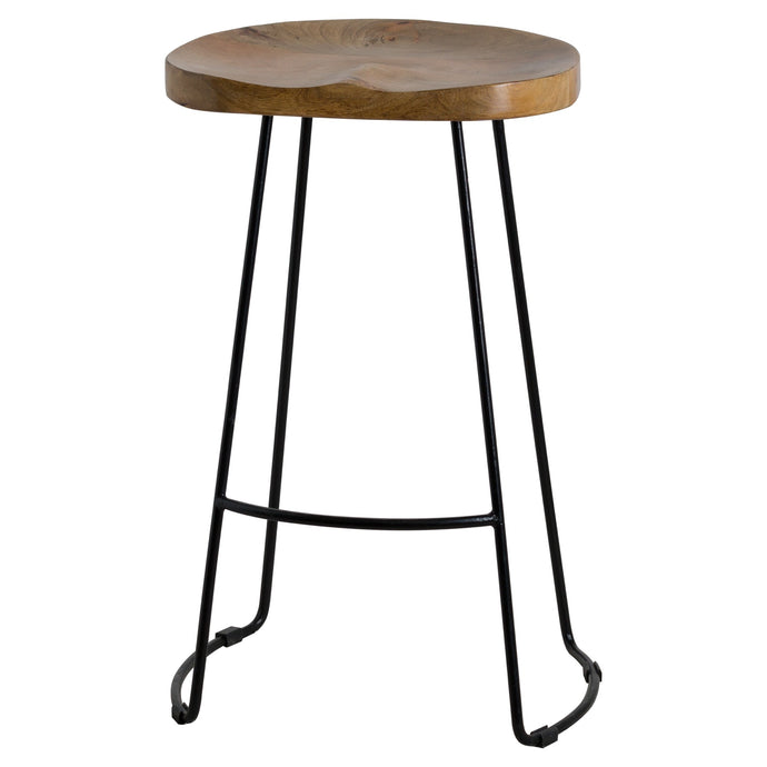 Franklin Hardwood Shaped Barstool in BROWN Hill Interiors 19924 5050140992494 Industrial styling Handcrafted Beautifully made and incredibly stylish Dimensions: 75cm x 40cm x 35cm Weight: 6.54kg Volume: 0.16CBM This is the Franklin Hardwood Shaped Barstool, it features a hardwood seat and complementing metal legs and frame. This bar stool design is hugely popular and would complement an extensive range of interiors including a kitchen, bar, restaurant or hotel. Featuring a shaped seat this barstool is a com