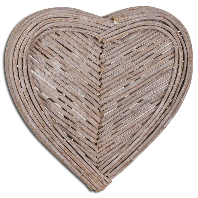 40cm Small Heart Wicker Wall Art in WHITE Hill Interiors 20065 5050140006580 Dimensions: 40cm x 40cm x 6cm Weight: 1.2kg Volume: 0.06CBM This is the Small Heart Wicker Wall Art. An item celebrating natural organic materials and handmade craftmanship - a trend that is set to last. This item will provide natural texture to interiors and complement a wide range of décor. See 18737 and 20064 for two larger versions of this item, which customers may wish to group in a wall display, or prop alongside one another