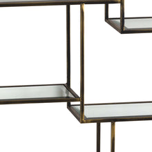 Load image into Gallery viewer, Antique Brass Large Multi Shelf in BRASS Hill Interiors 20436 5050140043684 Stylish multi shelf in brass finish Handcrafted White glove delivery Dimensions: 92cm x 92cm x 22cm Weight: 6.22kg Volume: 0.24CBM This Antique Brass Large Multi Shelf is a stylish wall storage and display piece.. Ideal for displaying home decor or plants.Its antique brass frame and mirrored shelves would suit both contemporary and vintage-inspired interiors.
With four shelves for displaying and storage it adds practicality as well 