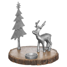 Load image into Gallery viewer, Stag And Tree Log Slice Candle Holder Hill Interiors 20815 5050140081587 Dimensions: 26cm x 23cm x 23cm Weight: 0.98kg Volume: 0.06CBM
