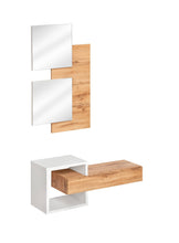 Load image into Gallery viewer, Easy II Hallway Set Arte-N WTW EY2 With its bold, stylish design practical storage options, this multi-functional hallway furniture set is ideal for any home. It features a conjoined square compartment a drawer along with a separate wall panel with two pristine mirrors. Total W100cm x H160cm x D30cm Colour: Oak Wotan White Matt Mirror Open Compartment Drawer Made from 16mm high-quality laminated board Assembly Required Weight: 28kg Direct Home Delivery Date: 5-6 Weeks DIMENSIONS Mirror Panel: W60cm x H100cm